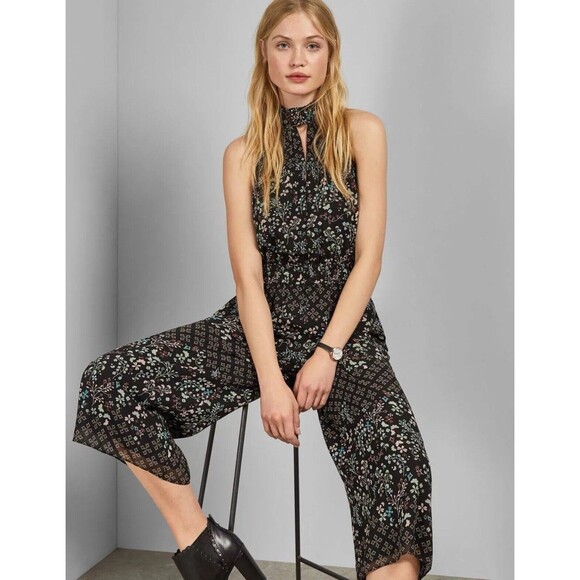 Ted Baker Black Hazel High-Neck Marcila‎ Wide-Leg Jumpsuit Ted Size 0 US 00 NWT - Picture 1 of 13